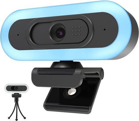 2K/60Fps Webcam, Streaming Camera with Fill RGB Lights, 1080P/60FPS Webcam, Autofocus, Dual Noise-Cancelling Microphones, Privacy Cover and Tripod for Computer, PC, Zoom in Kuwait