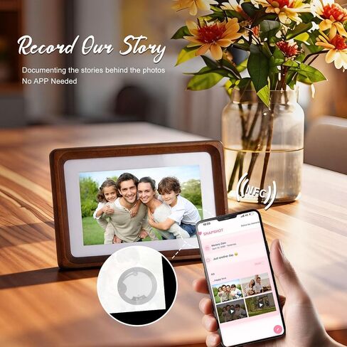 SNAPSHOT Smart Picture Frame, 5x7 Wireless Wood NFC Photo Frame, Tabletop&Wall-Mounted, Share Photos/Videos/Recording from Phone to Webpage for Party/Travel/Home & Gifts, Compatible iPhone/Android in Kuwait