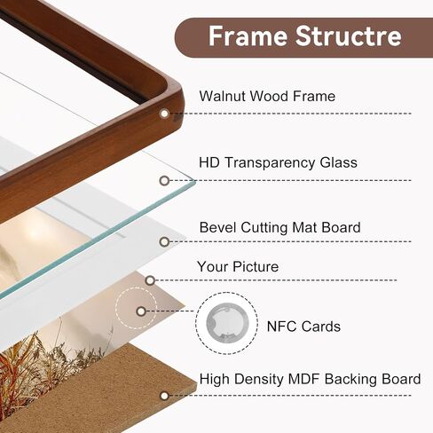 SNAPSHOT Smart Picture Frame, 5x7 Wireless Wood NFC Photo Frame, Tabletop&Wall-Mounted, Share Photos/Videos/Recording from Phone to Webpage for Party/Travel/Home & Gifts, Compatible iPhone/Android in Kuwait