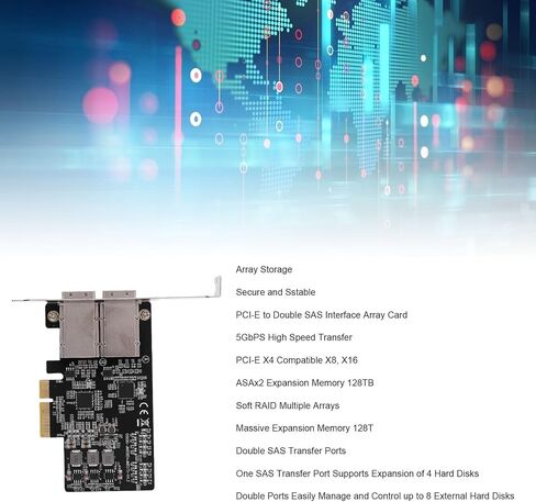 New Double Ports PCIe Ex4 Controller Card, 5Gbps High Speed Professional Server Expansion Adapter Card with LED Indicator for Desktop PC SSD in Kuwait