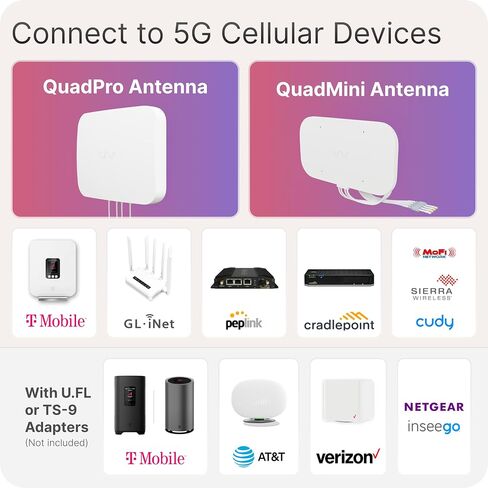 Waveform 10’ Cable + QuadPro Antenna - 4x4 MIMO Panel Antenna for 4G/5G Routers & Gateways for T-Mobile Home Internet, Verizon, AT&T with 10’ SMA Cable - Outdoor Rated in Kuwait