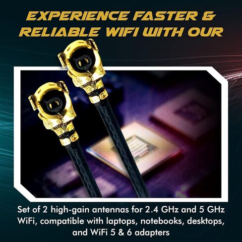 WiFi Antenna for PC, Laptop, Desktop & Motherboard | 2.4GHz/5GHz/6GHz | 1st Generation U.FL (Compatible with MHF1 and IPEX1) Connectors on Mini PCIe Wi-Fi Cards | 2-Pack 40cm (16in) in Kuwait