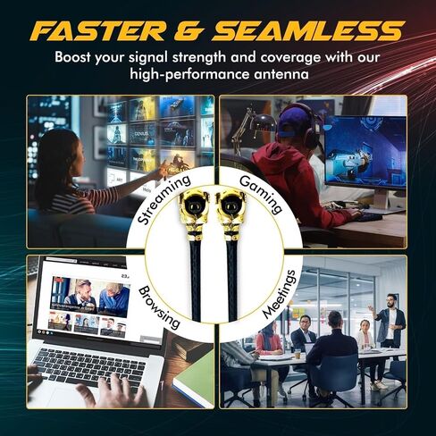 WiFi Antenna for PC, Laptop, Desktop & Motherboard | 2.4GHz/5GHz/6GHz | 1st Generation U.FL (Compatible with MHF1 and IPEX1) Connectors on Mini PCIe Wi-Fi Cards | 2-Pack 40cm (16in) in Kuwait
