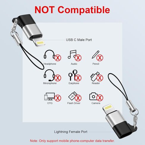 2 Pack USB C to Lightning Adapter for iPhone 14 13 12 11 X XR XS Max SE 8 7 6 AirPods, [Apple MFi Certified] Lightning to USB Type C Adapter Cable Adaptor PD Fast Charging +Data Sync,NOT for Audio/OTG in Kuwait