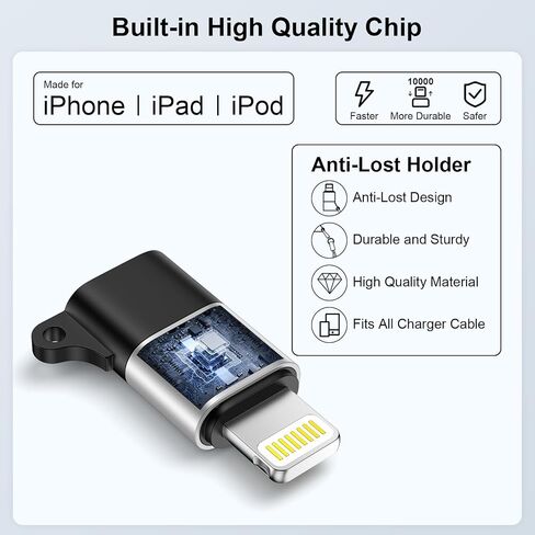 2 Pack USB C to Lightning Adapter for iPhone 14 13 12 11 X XR XS Max SE 8 7 6 AirPods, [Apple MFi Certified] Lightning to USB Type C Adapter Cable Adaptor PD Fast Charging +Data Sync,NOT for Audio/OTG in Kuwait