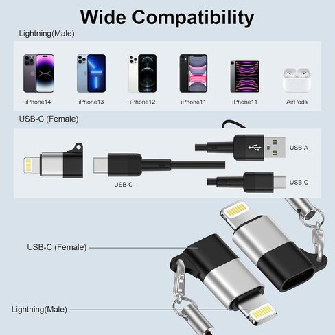 2 Pack USB C to Lightning Adapter for iPhone 14 13 12 11 X XR XS Max SE 8 7 6 AirPods, [Apple MFi Certified] Lightning to USB Type C Adapter Cable Adaptor PD Fast Charging +Data Sync,NOT for Audio/OTG in Kuwait