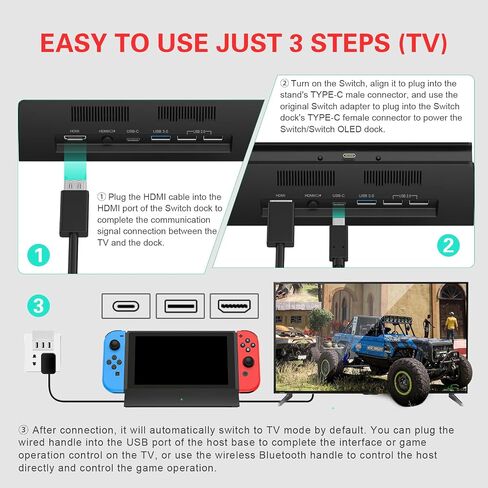 TV Docking Station for Switch-4K 1080P HD Output/USB-C Port/USB 3.0 Port,Replacement for Official Switch Dock(Only Dock) in Kuwait