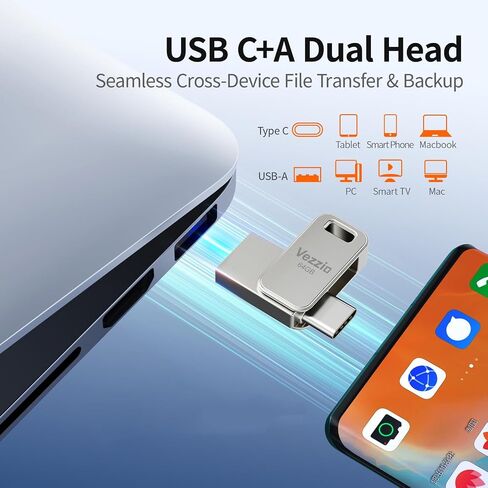 Vezzio 64GB USB C Flash Drive, USB 3.2 Gen1 up to 110MB/S,Dual Port in Kuwait