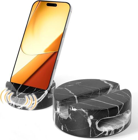 CHISELED ST DF SK Elegant and Versatile Black Marble Phone Stand with Sound Amplification Round Phone Holder Function for Desk,Kitchen,Bathroom,and Bedside (Pack of 2) in Saudi Arabia