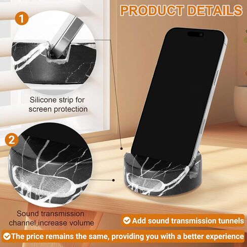 CHISELED ST DF SK Elegant and Versatile Black Marble Phone Stand with Sound Amplification Round Phone Holder Function for Desk,Kitchen,Bathroom,and Bedside (Pack of 2) in Saudi Arabia