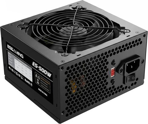500W ATX Power Supply,ESGAMING 500W PC PSU with Auto-Thermally Controlled 120mm Fan, 115/230V Manual Switch, All Protections in Saudi Arabia