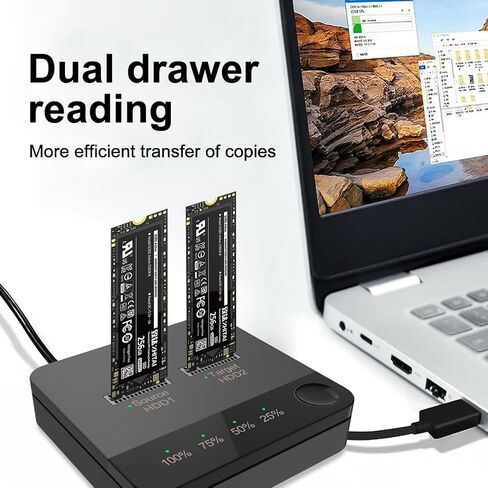 1 Set M.2 SATA Duplicator Notebook Hard Dive Box with Clone for M2 HDD SSD Reader, Black & Gray, 500389728 in Kuwait