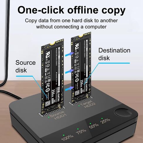 1 Set M.2 SATA Duplicator Notebook Hard Dive Box with Clone for M2 HDD SSD Reader, Black & Gray, 500389728 in Kuwait