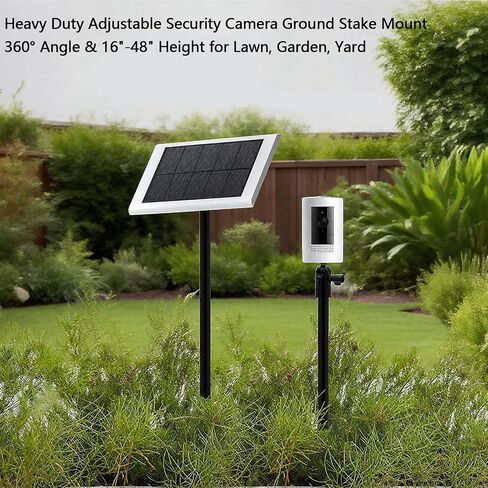 Adjustable Ground Stake Mount for Security Cameras & Solar Panels (16-48"), Heavy Duty Lawn Pole Stand Compatible with Ring, Nest, Eufy, 360° Swivel Base (Black) (Black) (16-48") in Kuwait