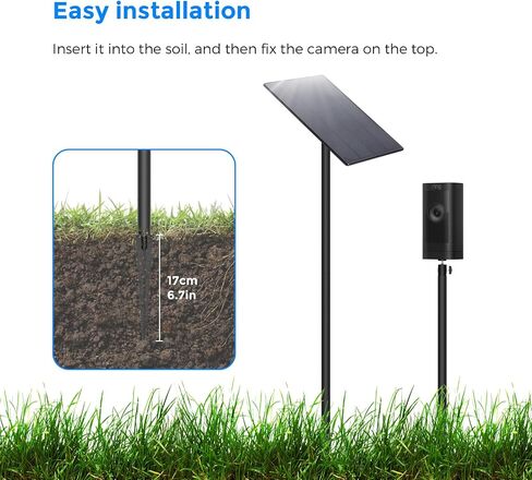 Adjustable Ground Stake Mount for Security Cameras & Solar Panels (16-48"), Heavy Duty Lawn Pole Stand Compatible with Ring, Nest, Eufy, 360° Swivel Base (Black) (Black) (16-48") in Kuwait