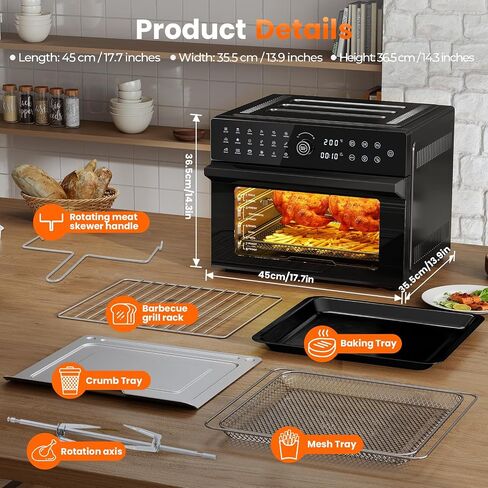 Air Fryer Toaster Oven Combo, 18-in-1 Countertop Convection, 32QT Extra Large Air Fryer with 360° Rotisserie & 4-Layer Cooking, Full Accessories in Kuwait