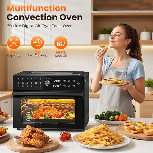 Air Fryer Toaster Oven Combo, 18-in-1 Countertop Convection, 32QT Extra Large Air Fryer with 360° Rotisserie & 4-Layer Cooking, Full Accessories in Kuwait