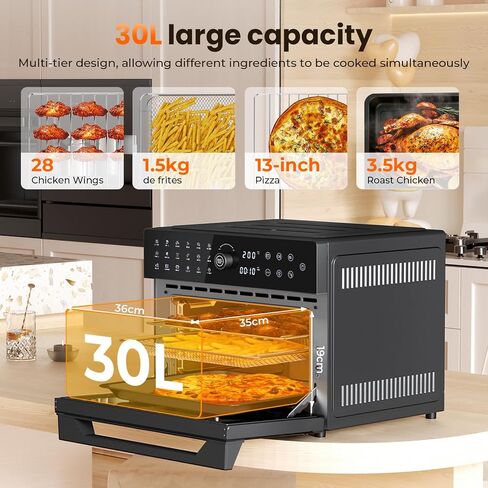 Air Fryer Toaster Oven Combo, 18-in-1 Countertop Convection, 32QT Extra Large Air Fryer with 360° Rotisserie & 4-Layer Cooking, Full Accessories in Kuwait