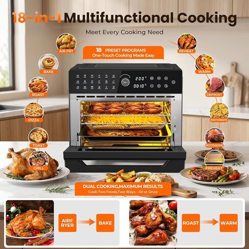 Air Fryer Toaster Oven Combo, 18-in-1 Countertop Convection, 32QT Extra Large Air Fryer with 360° Rotisserie & 4-Layer Cooking, Full Accessories in Kuwait