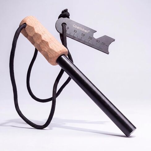 Überleben Kräftig Grip Ferro Rod Fire Starter for Survival w/Multi-Tool Fire Striker - 1/2" Thick Fire Steel, 20,000 Strikes - Waterproof Flint and Steel Camping Fire Starter w/Wood Handle, Lanyard in Kuwait