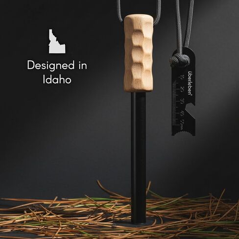 Überleben Kräftig Grip Ferro Rod Fire Starter for Survival w/Multi-Tool Fire Striker - 1/2" Thick Fire Steel, 20,000 Strikes - Waterproof Flint and Steel Camping Fire Starter w/Wood Handle, Lanyard in Kuwait