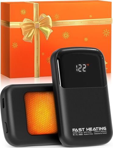 Hotdot AI Hand Warmers Rechargeable with Gift Box, 2 Pack Portable Electric Hand Warmer with LED Display Battery and Temperature, Fast Heating, for Men, Women, Hunting Camping Black in Kuwait