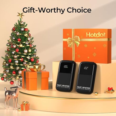 Hotdot AI Hand Warmers Rechargeable with Gift Box, 2 Pack Portable Electric Hand Warmer with LED Display Battery and Temperature, Fast Heating, for Men, Women, Hunting Camping Black in Kuwait