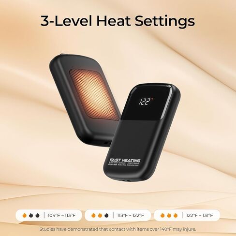 Hotdot AI Hand Warmers Rechargeable with Gift Box, 2 Pack Portable Electric Hand Warmer with LED Display Battery and Temperature, Fast Heating, for Men, Women, Hunting Camping Black in Kuwait