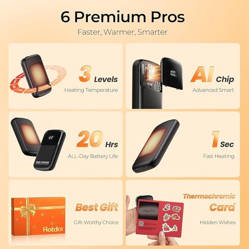 Hotdot AI Hand Warmers Rechargeable with Gift Box, 2 Pack Portable Electric Hand Warmer with LED Display Battery and Temperature, Fast Heating, for Men, Women, Hunting Camping Black in Kuwait