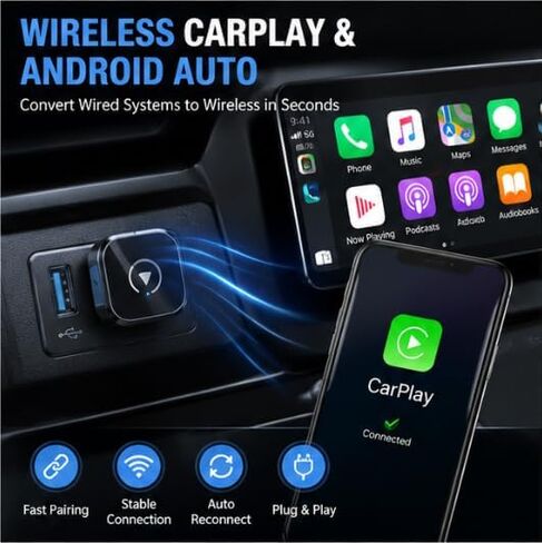 Wireless CarPlay Adapter for Kenworth W990 2021-2023 Heavy Truck- Slim Mini USB Design with Type-C Extension for Stable Zero-Latency Connection in Kuwait