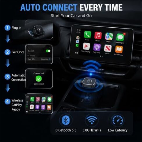 Wireless CarPlay Adapter for Kenworth W990 2021-2023 Heavy Truck- Slim Mini USB Design with Type-C Extension for Stable Zero-Latency Connection in Kuwait