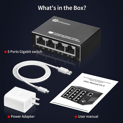 Mini 5-Port Gigabit Ethernet Switch, USB-C Powered, Plug & Play in Kuwait