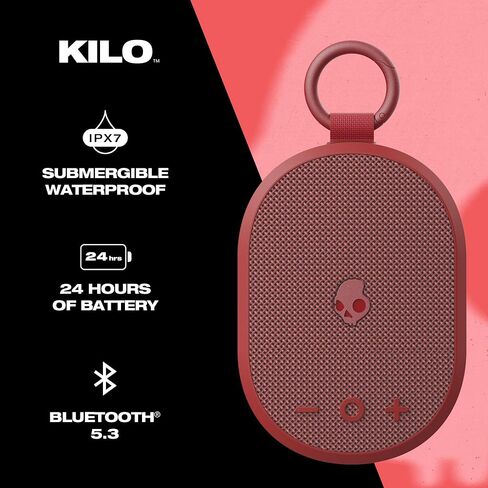 Skullcandy Kilo Wireless Bluetooth Speaker - IPX7 Waterproof Mini Bluetooth Speaker with 24 Hour Battery, Downward Firing Passive Radiator, and True Wireless Pairing - Perfect for Outdoor (Red) in Kuwait