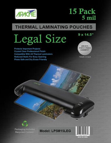 Apache Legal Size Laminating Sheets 8.5" x 14" (9x14.5"), 5 mil, 15 Pack in Kuwait