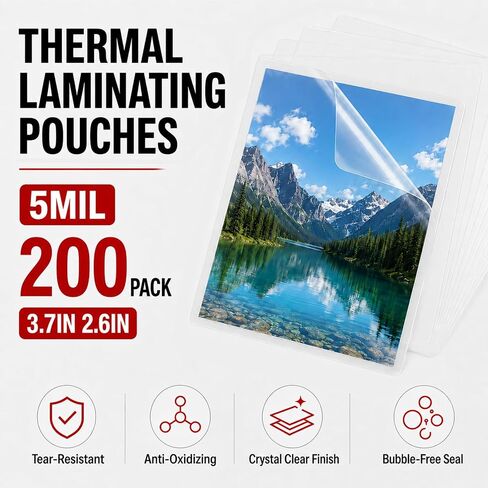 5 mil Laminating Sheets(200 Pack) - 2.6 x 3.7 Inches Business Card Thermal Laminating Pouches for Laminator, Clear, Rounded Corners for Home, Office, and School Supplies in Kuwait
