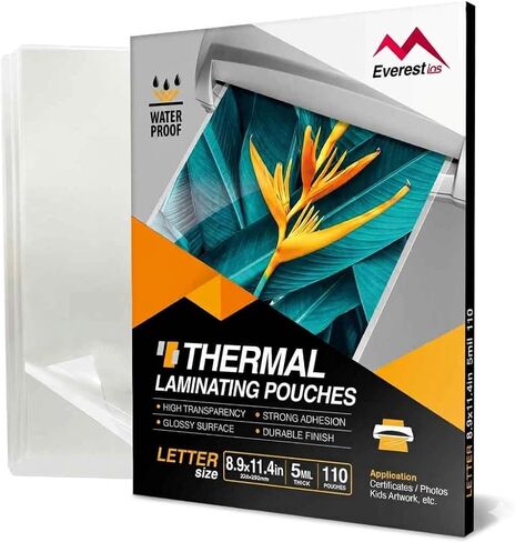 Everest Thermal Laminating Sheets, 8.9 x 11.4 Inches, 5 Mil Thick, 110 Pack, Non-Toxic Material and Adhesive, Letter Size Laminated Pouches for Documents, Clear (TH0500-03) in Kuwait