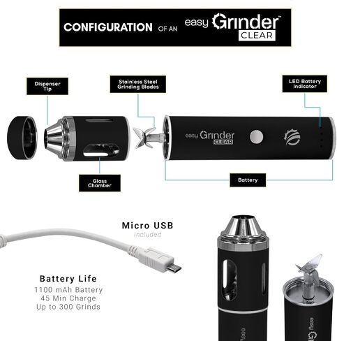 Easy Grinder Clear Glass Black Electric Herb Coffee Grinder Pollen Catcher Stainless Steel Blades in Kuwait
