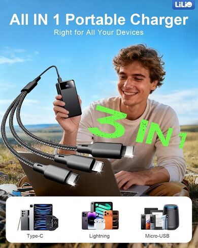 LILIO 60000mAh Portable Charger, 22.5W Fast Charging with 3 in 1 Cable in Kuwait