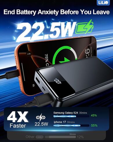 LILIO 60000mAh Portable Charger, 22.5W Fast Charging with 3 in 1 Cable in Kuwait