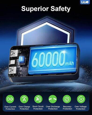 LILIO 60000mAh Portable Charger, 22.5W Fast Charging with 3 in 1 Cable in Kuwait