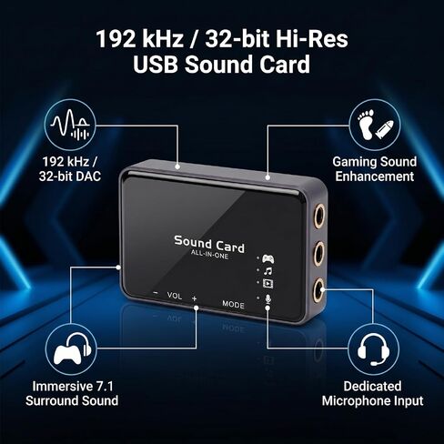 GOWENIC SoundCard, Immersive Multi Mode, DAC Adapter, Virtual 7.1 in Kuwait