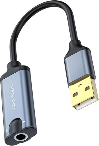 USB Sound Card External Stereo Sound Card with Microphone Port USB to 3.5mm Adapter for Laptop Desktop Headsets in Kuwait