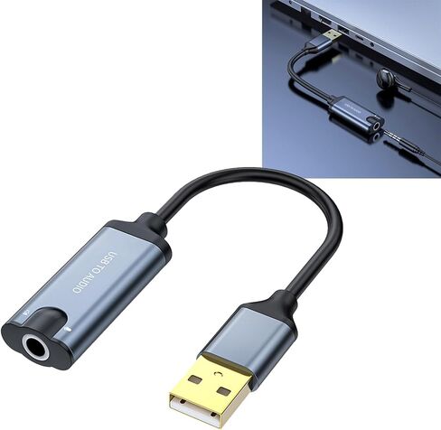 USB Sound Card External Stereo Sound Card with Microphone Port USB to 3.5mm Adapter for Laptop Desktop Headsets in Kuwait