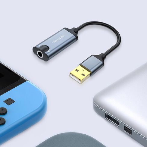 USB Sound Card External Stereo Sound Card with Microphone Port USB to 3.5mm Adapter for Laptop Desktop Headsets in Kuwait