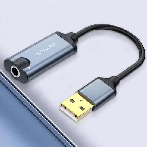 USB Sound Card External Stereo Sound Card with Microphone Port USB to 3.5mm Adapter for Laptop Desktop Headsets in Kuwait