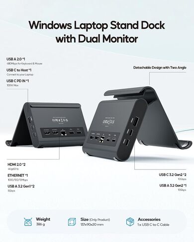 Laptop Docking Station Dual Monitor 4K@60Hz, 3*USB-C/A 10Gbps, Plug & Play in Kuwait