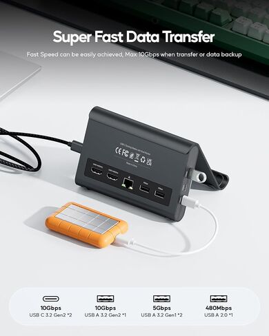 Laptop Docking Station Dual Monitor 4K@60Hz, 3*USB-C/A 10Gbps, Plug & Play in Kuwait