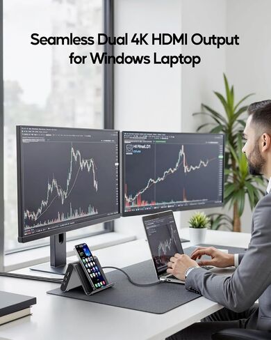Laptop Docking Station Dual Monitor 4K@60Hz, 3*USB-C/A 10Gbps, Plug & Play in Kuwait