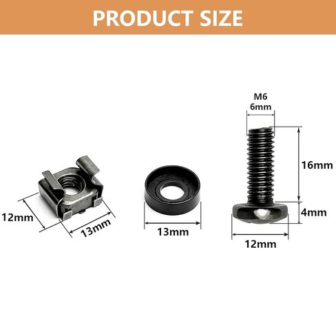 50Pcs M6 x 16mm Rack Screws & Cage Nuts Kit with Washers for Server Rack in Kuwait