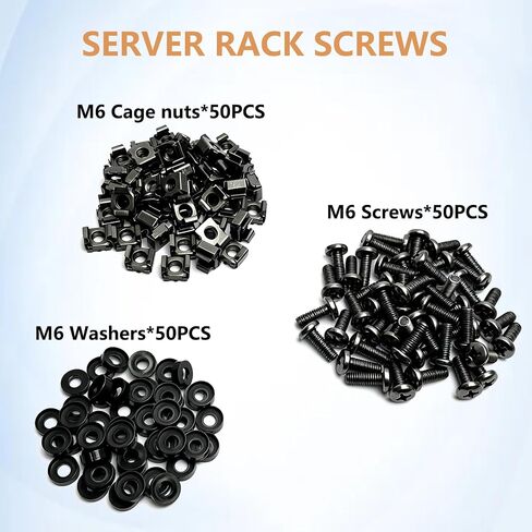 50Pcs M6 x 16mm Rack Screws & Cage Nuts Kit with Washers for Server Rack in Kuwait